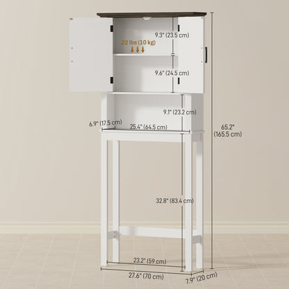 Over The Toilet Storage, Bathroom Cabinet Over Toilet with Open Shelf and Adjustable Bottom Bar, White