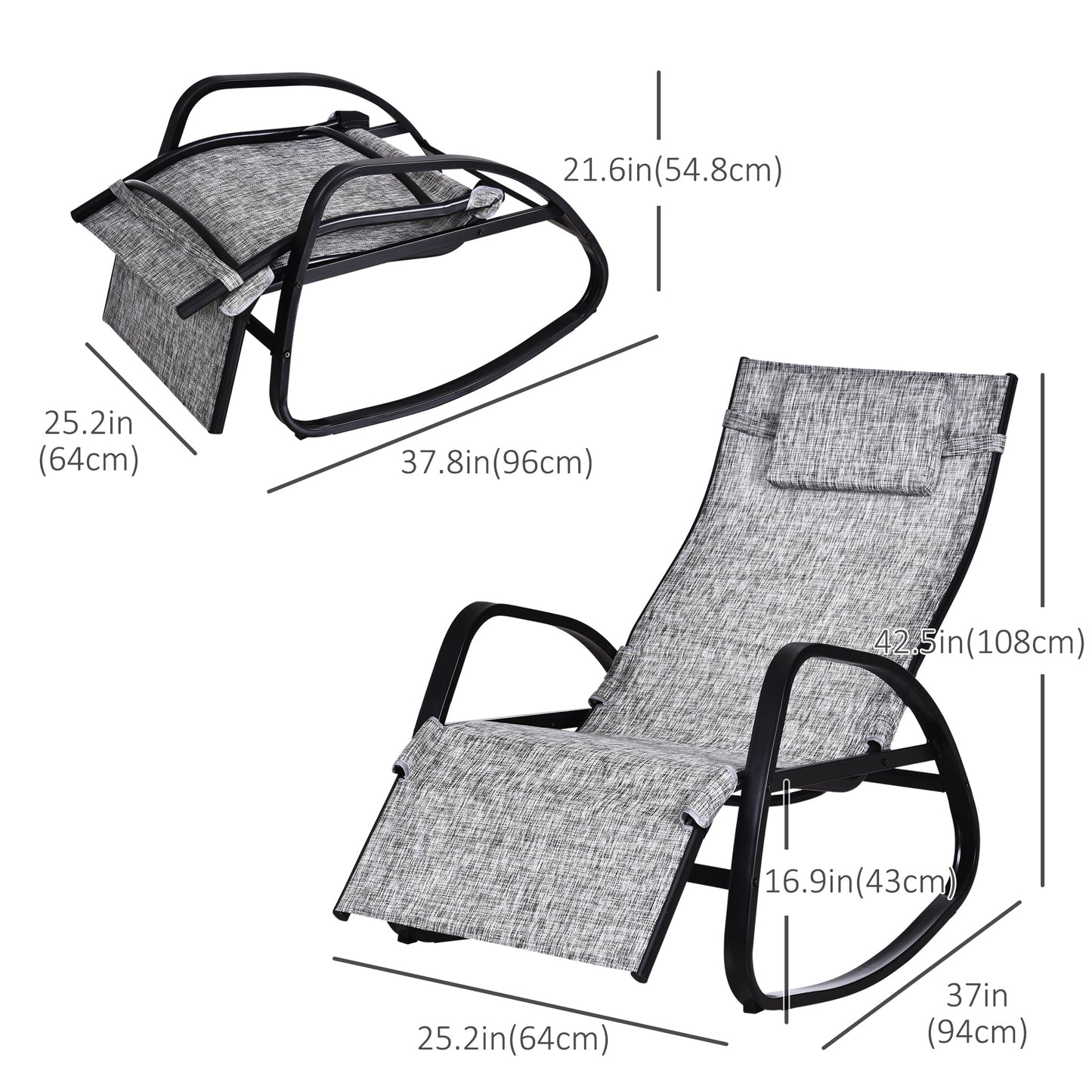 Patio Rocking Lounge Chair Adjustable Texteline Zero Gravity Rocker Outdoor Recliner Seat w/ Pillow, Footrest