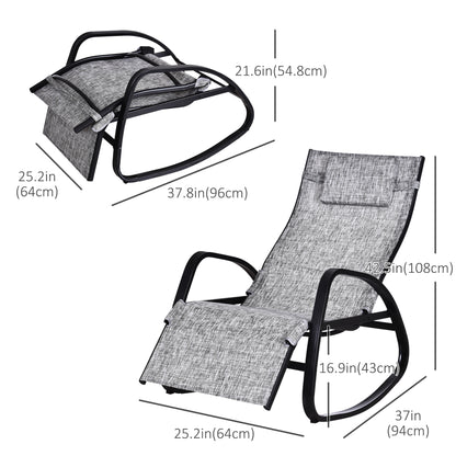 Patio Rocking Lounge Chair Adjustable Texteline Zero Gravity Rocker Outdoor Recliner Seat w/ Pillow, Footrest