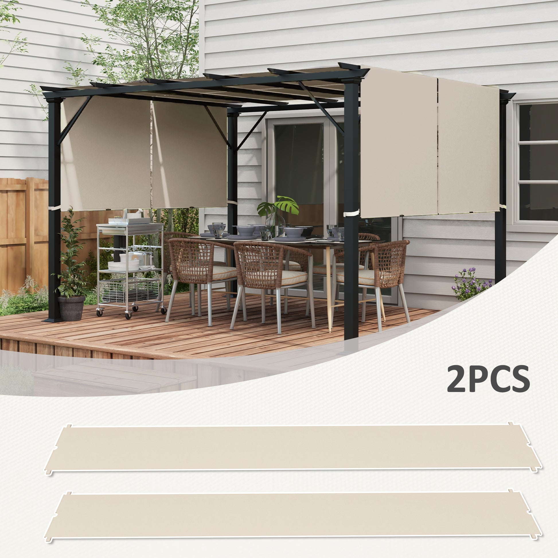 2 Pcs UV Protection Pergola Replacement Canopy, Pergola Shade Cover, Easy to Install, for 10' x 10' Pergola, Khaki