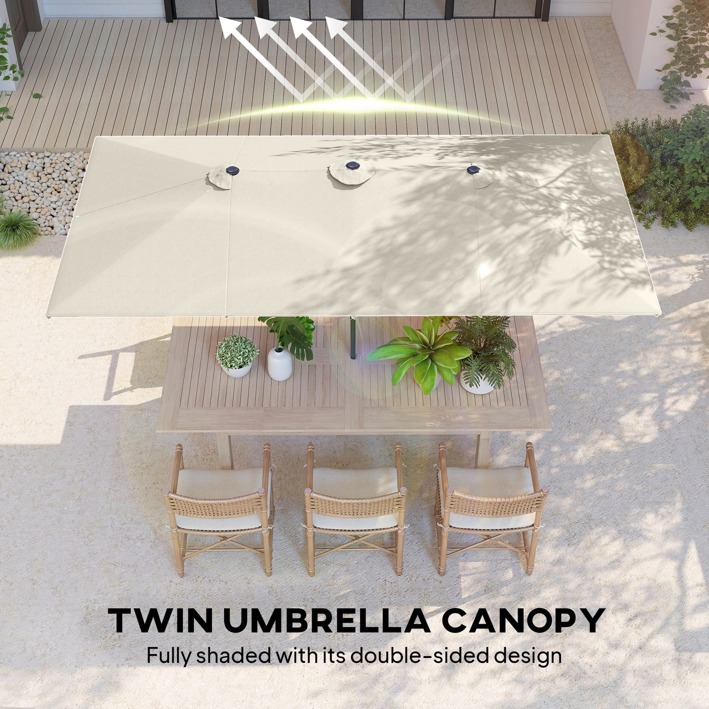 Double-Sided Patio Umbrella Parasol with Tilt, Adjustable Height, Vents and 12 Ribs, for Garden, White