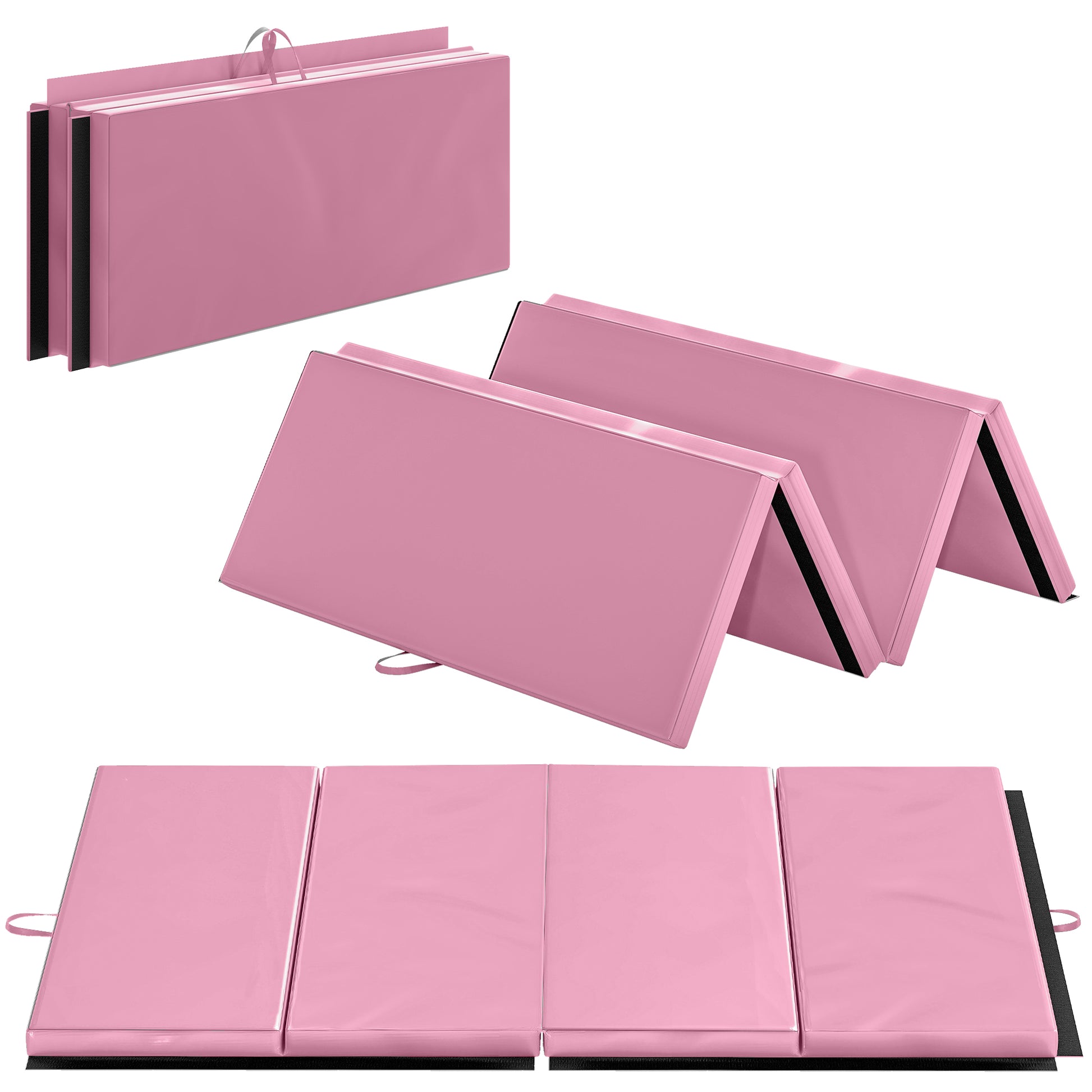 Soozier 4'x6'x2'' Folding Gymnastics Tumbling Mat, Exercise Mat with Carrying Handles for Yoga, MMA, Martial Arts, Stretching, Core Workouts, Pink
