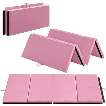 Soozier 4'x6'x2'' Folding Gymnastics Tumbling Mat, Exercise Mat with Carrying Handles for Yoga, MMA, Martial Arts, Stretching, Core Workouts, Pink