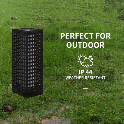 Wicker Solar Outdoor Lamp, Decorative Floor Lamp with Auto On/Off LED Lights, IP44 for Patio, Porch, Pathway, Black
