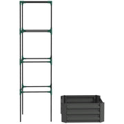 Galvanized Planter Box, Outdoor Raised Garden Bed with 4-Tier Trellis Tomato Cage for Climbing Vines, Vegetables, Grey