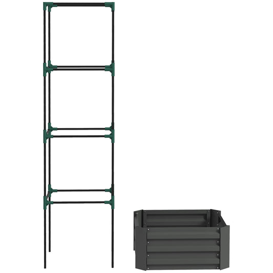 Galvanized Planter Box, Outdoor Raised Garden Bed with 4-Tier Trellis Tomato Cage for Climbing Vines, Vegetables, Grey