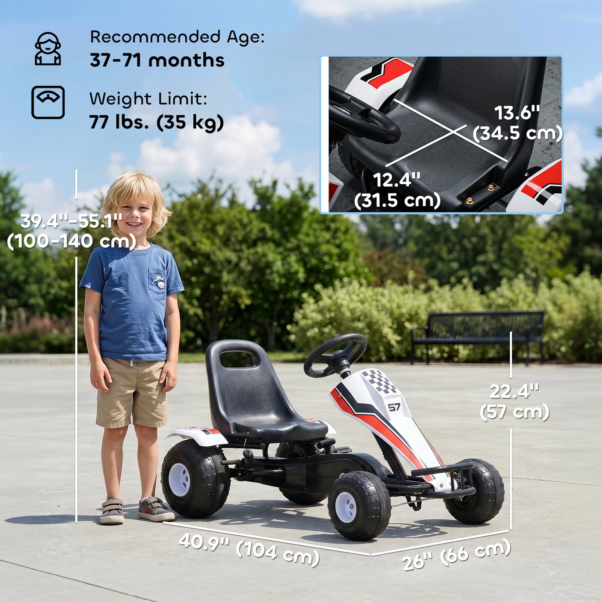Aosom Kids Pedal Go Kart Children Racing Style Ride on Car with Adjustable Seat, Plastic Wheels, Handbrake and Shift Lever for 3-6 Years Old