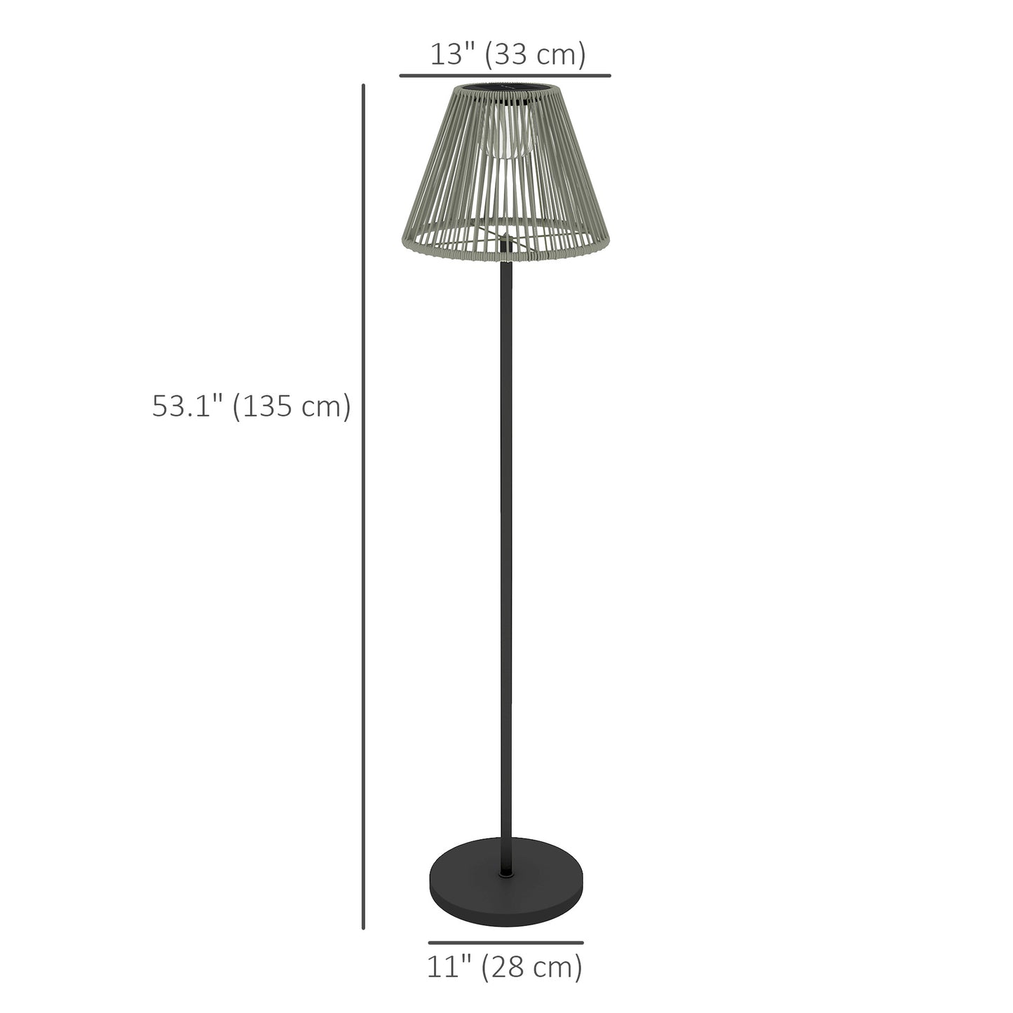 Wicker Outdoor Floor Lamp, Cordless Solar Lantern with Auto On/Off LED Lights, IP44 for Patio, Porch, Pathway, Grey