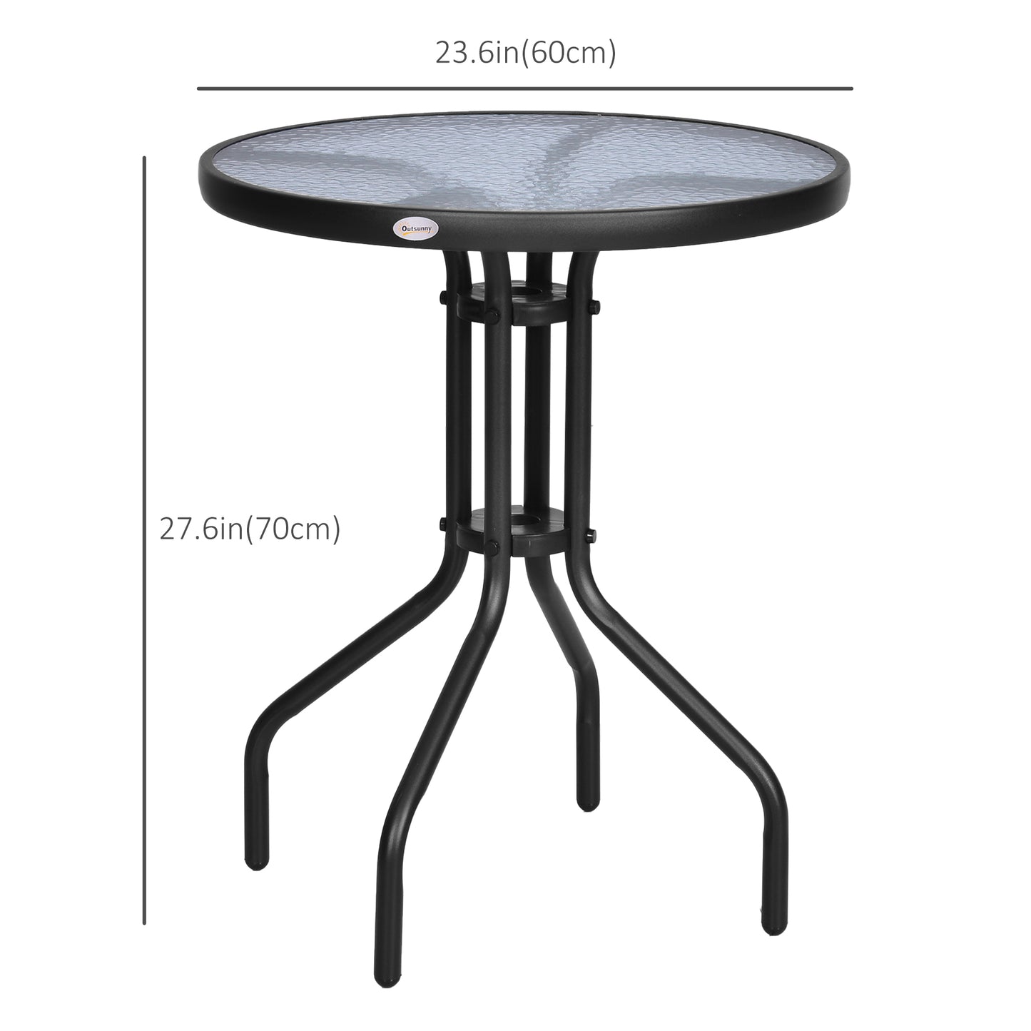 24" Patio Table Round Tempered Glass Top Outdoor Dining Steel Frame Backyard