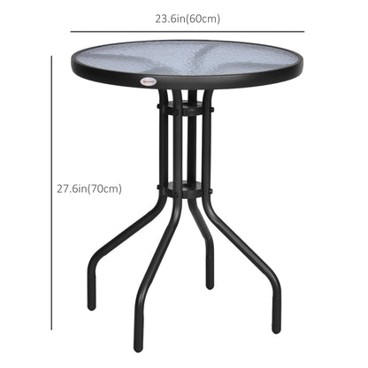 24" Patio Table Round Tempered Glass Top Outdoor Dining Steel Frame Backyard