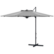 10 FT Cantilever Umbrella, Aluminum Hanging Offset Umbrella with 360°Rotation, Crank, Tilt, Cross Base, Grey