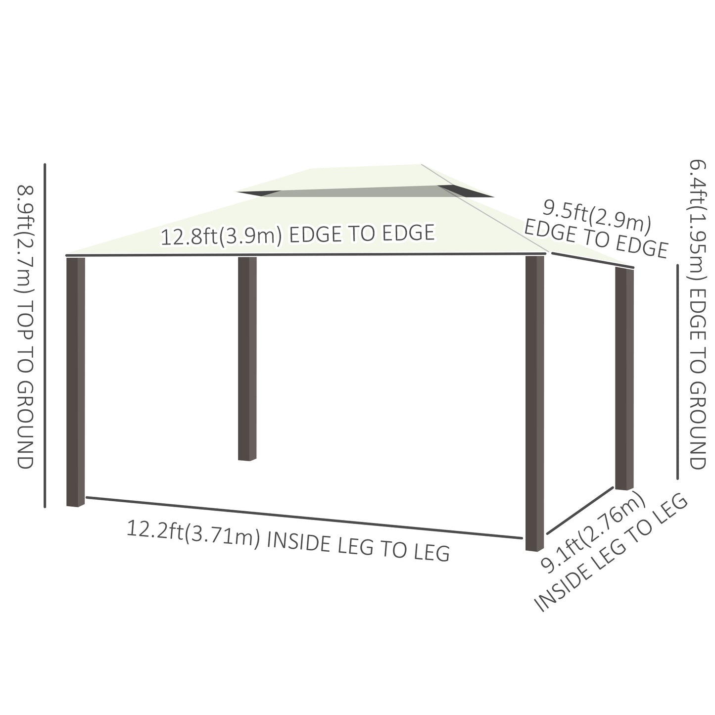10'x13' Soft-top Aluminum Gazebo Deck Canopy Double Tier Garden Shelter with Netting and Curtains, Cream White