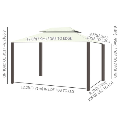 10'x13' Soft-top Aluminum Gazebo Deck Canopy Double Tier Garden Shelter with Netting and Curtains, Cream White