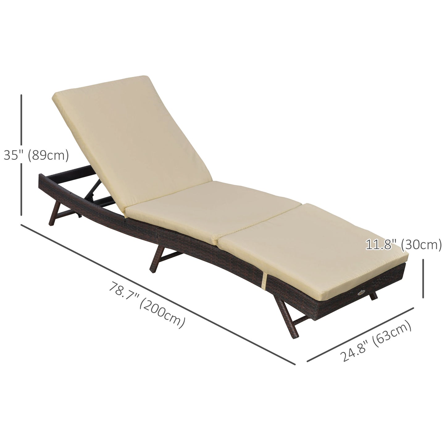 Wicker Patio Lounger, Outdoor Recliners Lounge Chair w/ 5-Level Adjustable Backrest, Cushion for Outdoor, Khaki