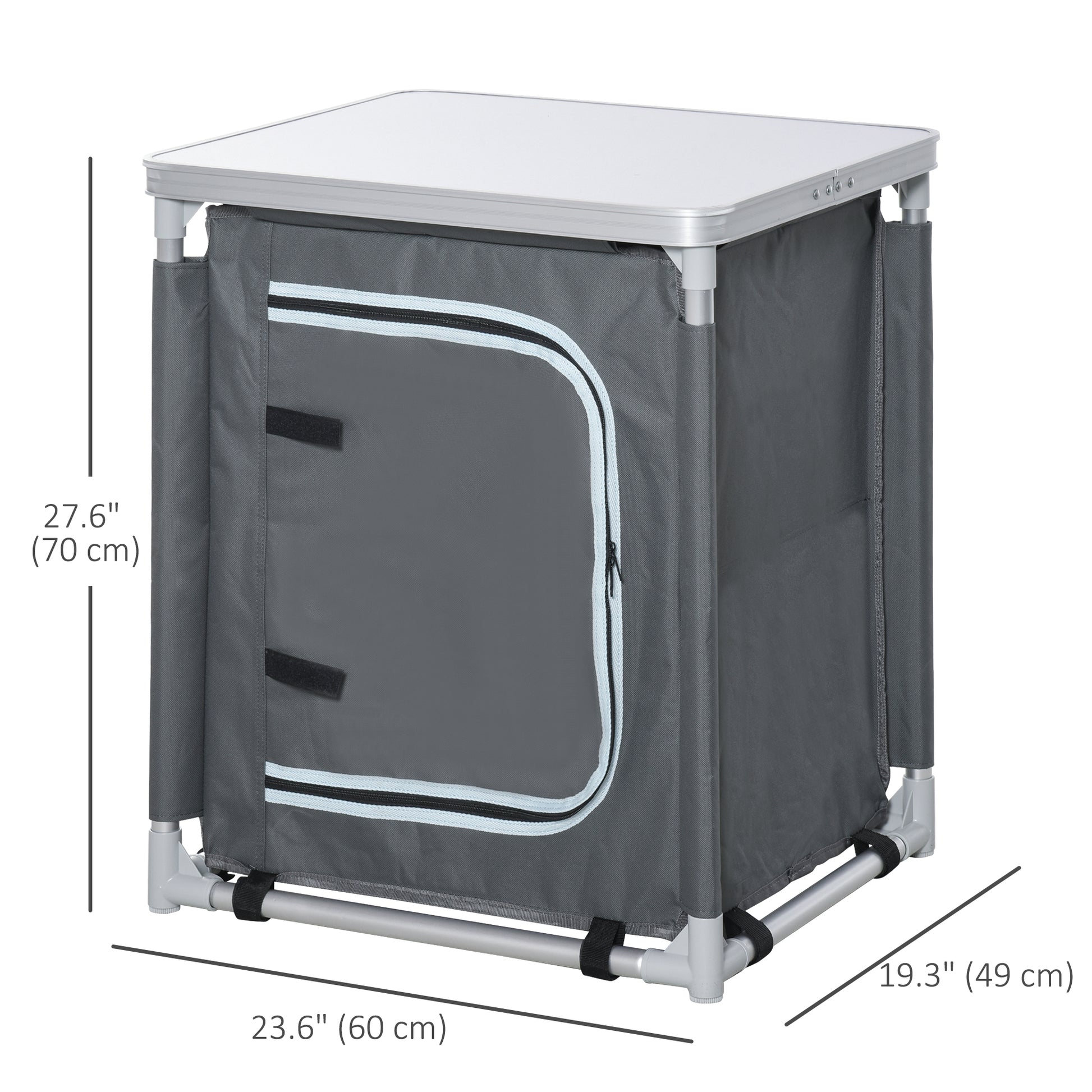 Camping Kitchen Station, Aluminum Camping Table Cook Cupboard with 2-Shelf and Carrying Bag for BBQ Party Picnics, Grey