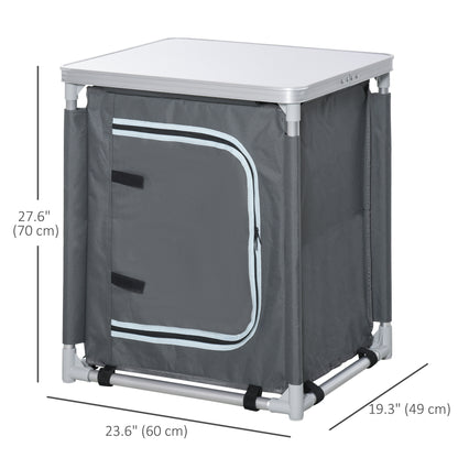Camping Kitchen Station, Aluminum Camping Table Cook Cupboard with 2-Shelf and Carrying Bag for BBQ Party Picnics, Grey