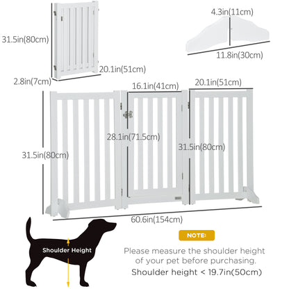 31.5"H Foldable Dog Gate with Door, 3 Panels Freestanding Pet Gate Barriers Indoor with Support Feet, Puppy Fence for Small Medium Dogs, White