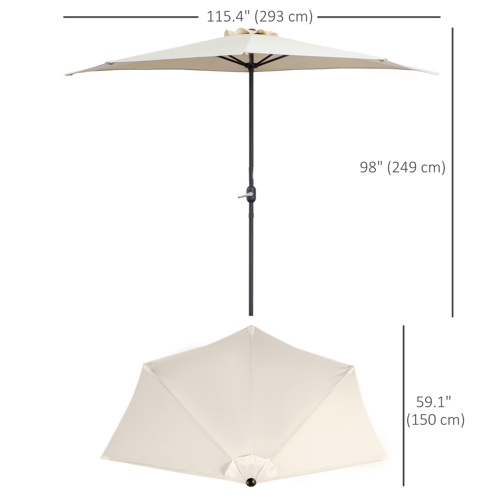 9.8ft Half Umbrella Semi Round Patio Parasol with Crank Handle, Top Vent for Garden, Balcony- NO BASE INCLUDED, Cream