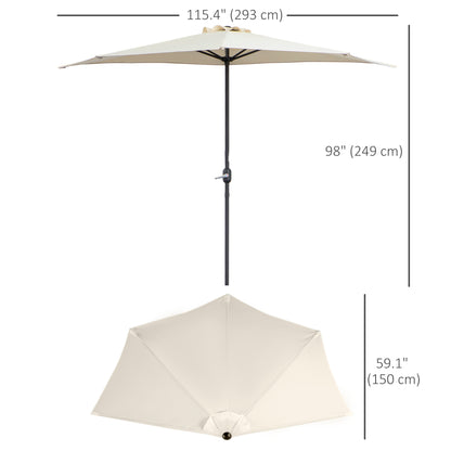 9.8ft Half Umbrella Semi Round Patio Parasol with Crank Handle, Top Vent for Garden, Balcony- NO BASE INCLUDED, Cream