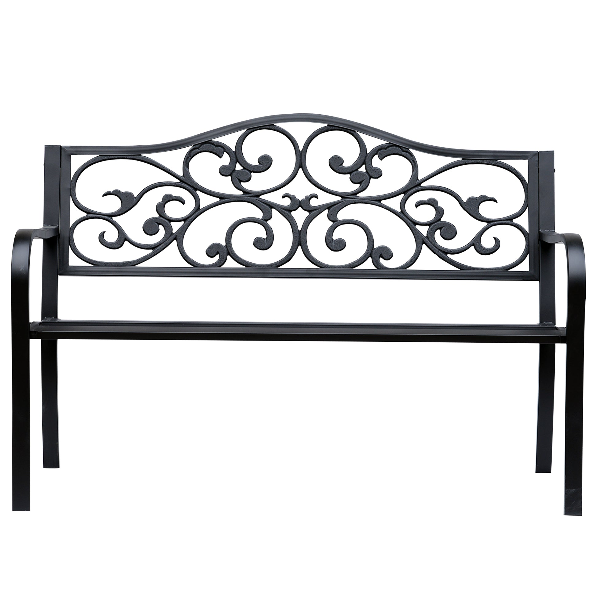 Garden Bench Outdoor Loveseat with Vintage Floral Pattern Cast Metal, 50" x 23.6" x 35", Black