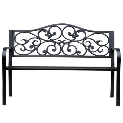 Garden Bench Outdoor Loveseat with Vintage Floral Pattern Cast Metal, 50" x 23.6" x 35", Black