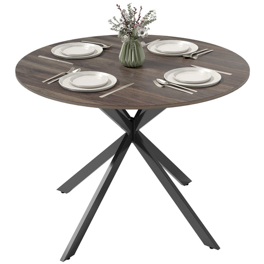 40" Round Kitchen Table for 4, Industrial Dining Table with Steel Legs for Dining Room, Distressed Brown