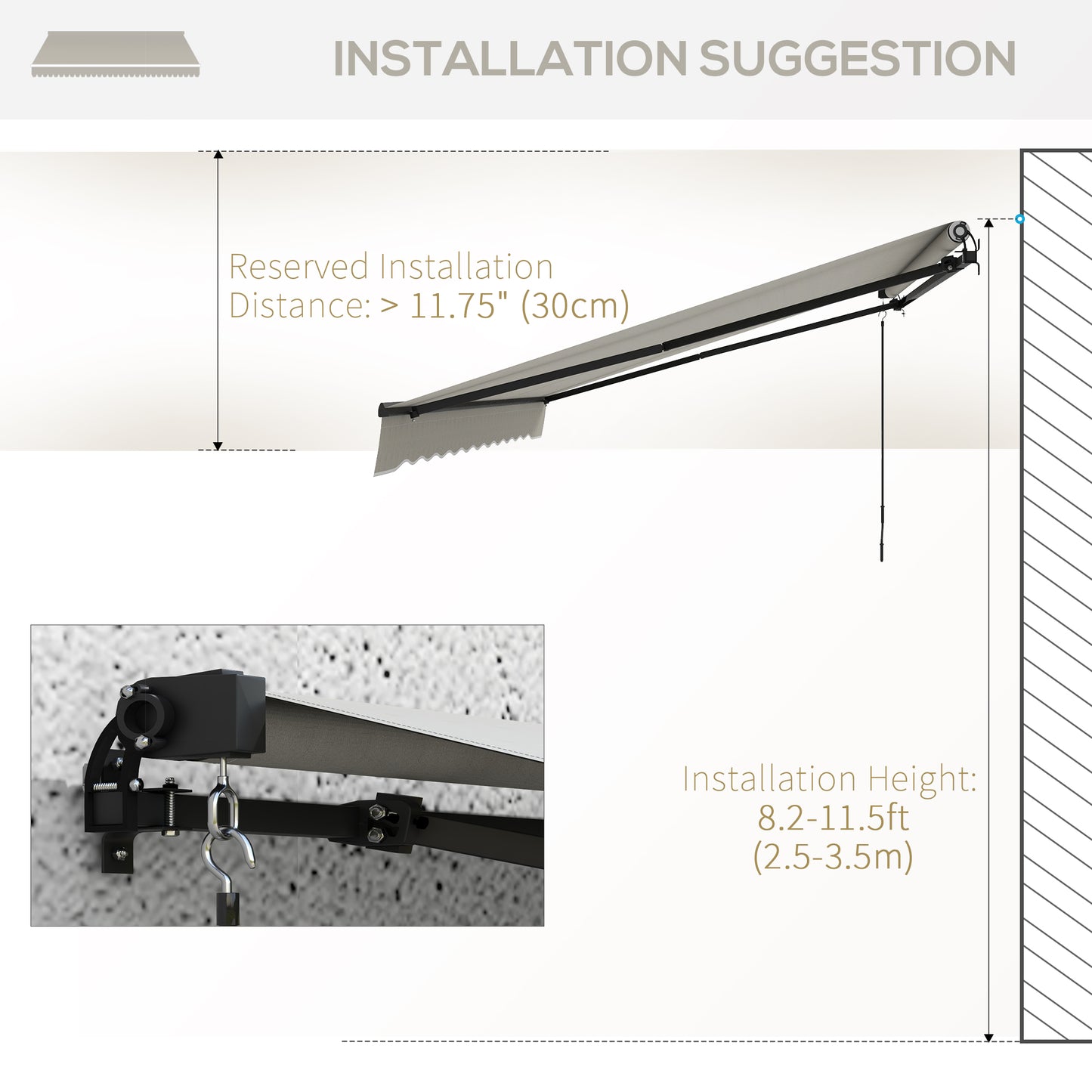 13' x 10' Retractable Awning, UV 30+ Resistant Sunshade Shelter with Adjustable Angle from 45-85°, Light Grey