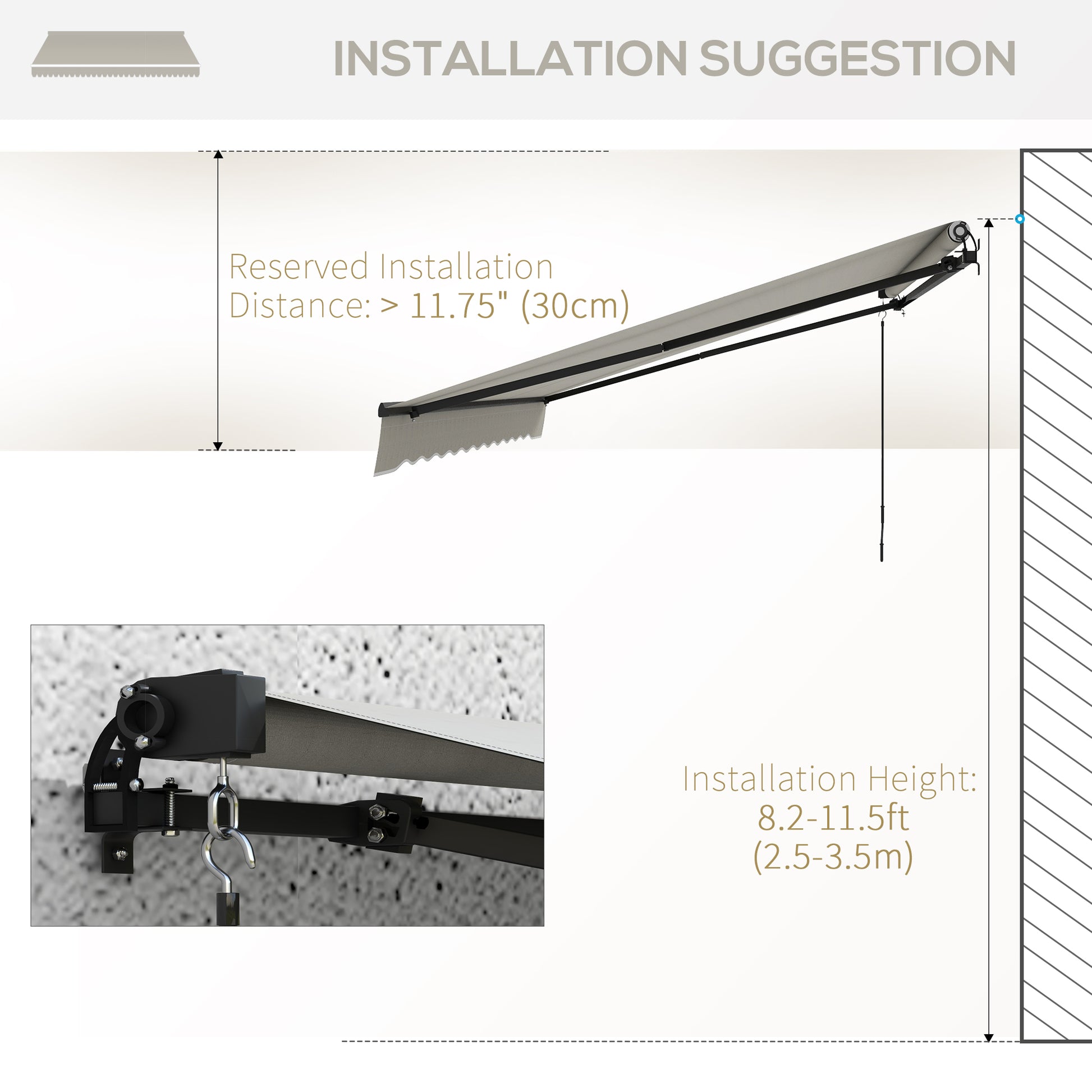 13' x 10' Retractable Awning, UV 30+ Resistant Sunshade Shelter with Adjustable Angle from 45-85°, Light Grey