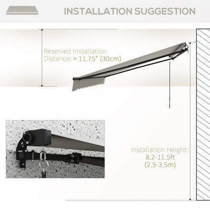 13' x 10' Retractable Awning, UV 30+ Resistant Sunshade Shelter with Adjustable Angle from 45-85°, Light Grey