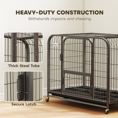 37 Inch Heavy Duty Dog Crate, Large Metal Dog Cage with Lockable Wheels and Removable Tray