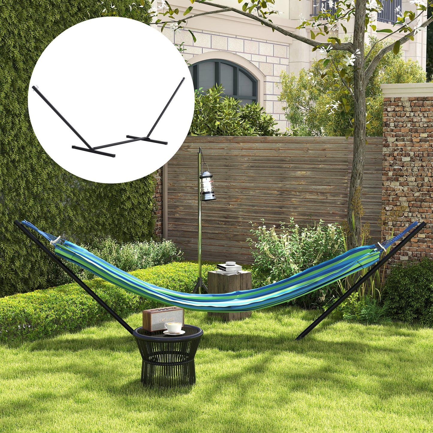 11.8'L Hammock Stand Extra Long Heavy Duty Straight Pole Day Bed Swing Metal Frame Simple Set Up Garden Outdoor Camping Picnic Use Black