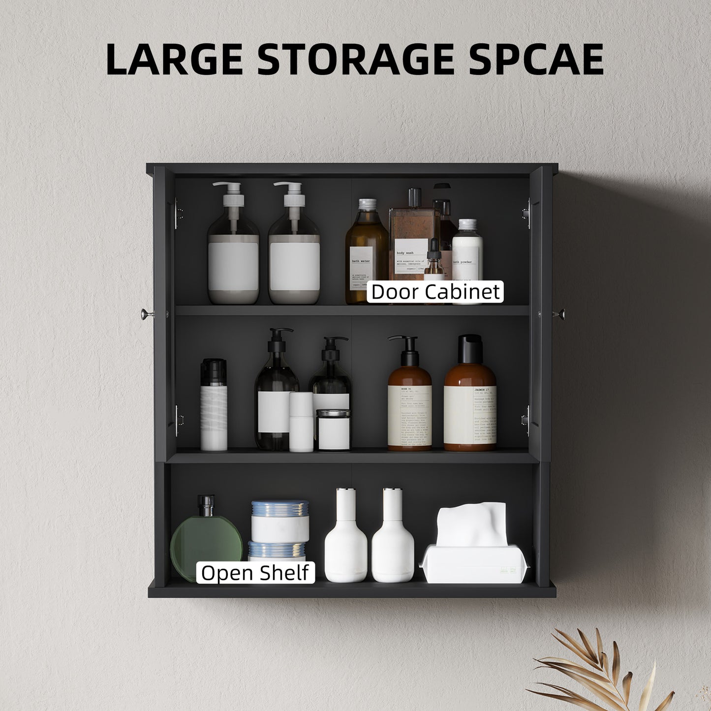 Farmhouse Bathroom Medicine Cabinet, Wall Cabinet with Barn Doors, and Adjustable Shelf for Laundry Room, Black