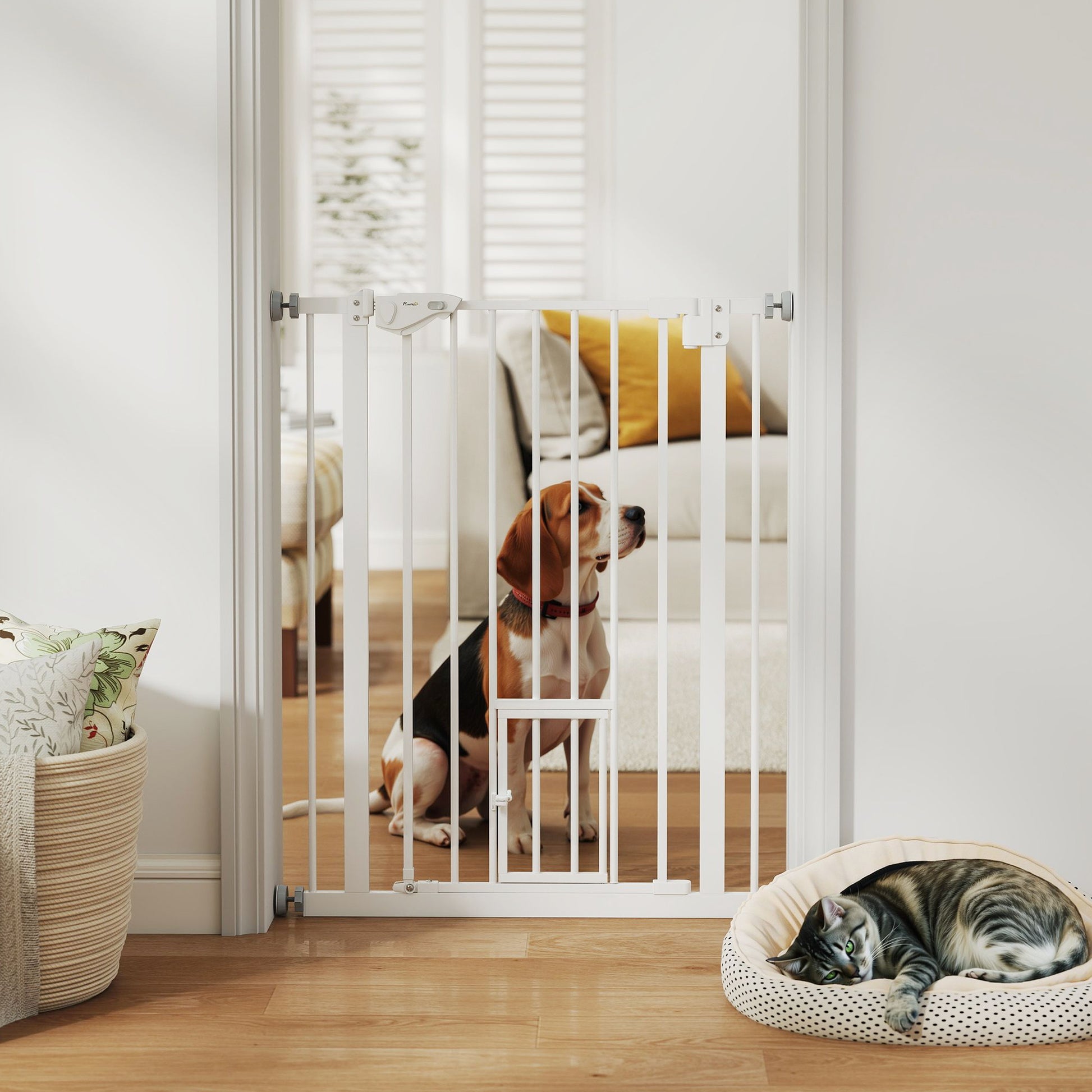36" Easy Open Indoor Dog Gates for Doorways, House, Stair - White
