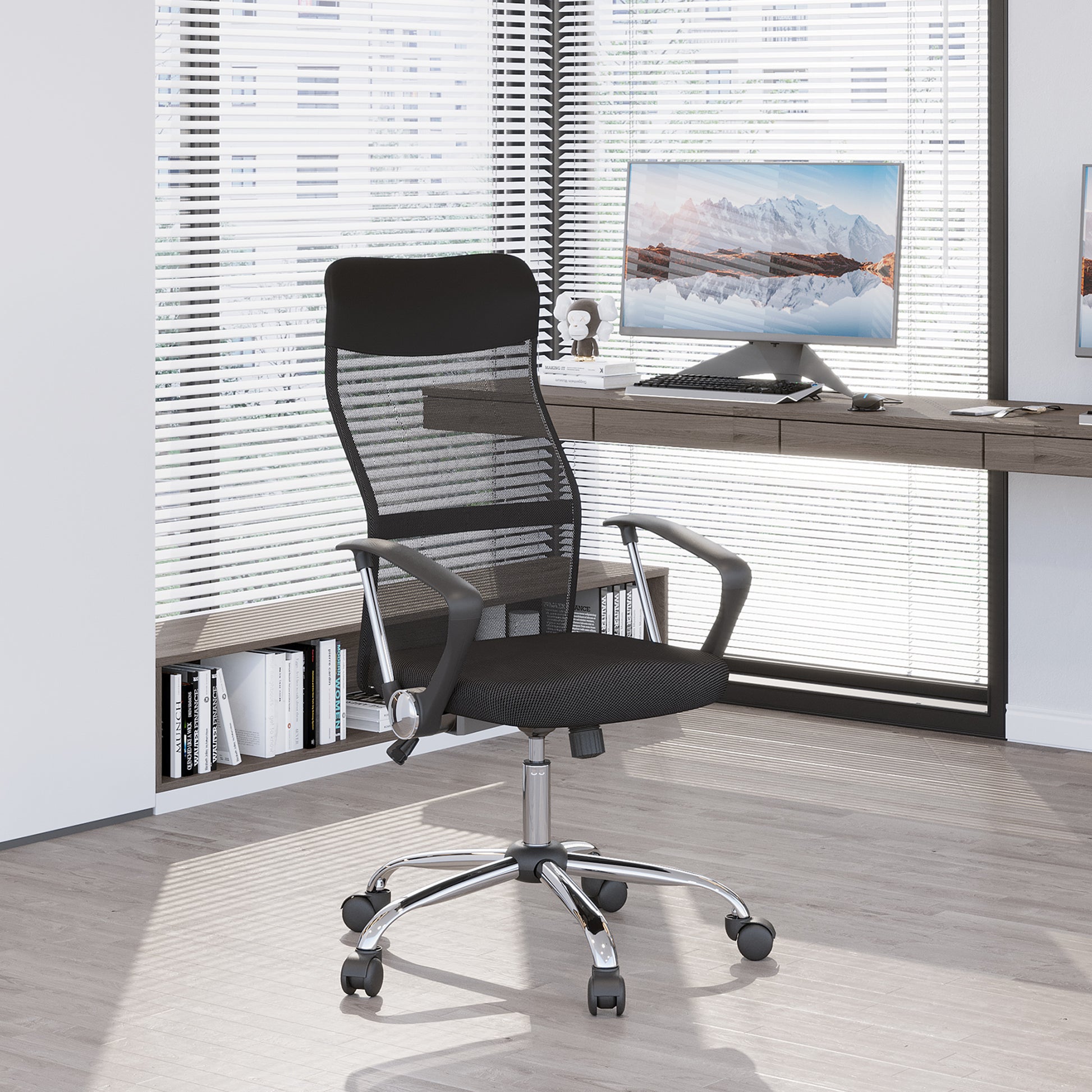 Ergonomic Mesh Office Chair, High Back Computer Desk Chair with Adjustable Height, Tilt Function, Armrest, 360° Swivel Office, Black