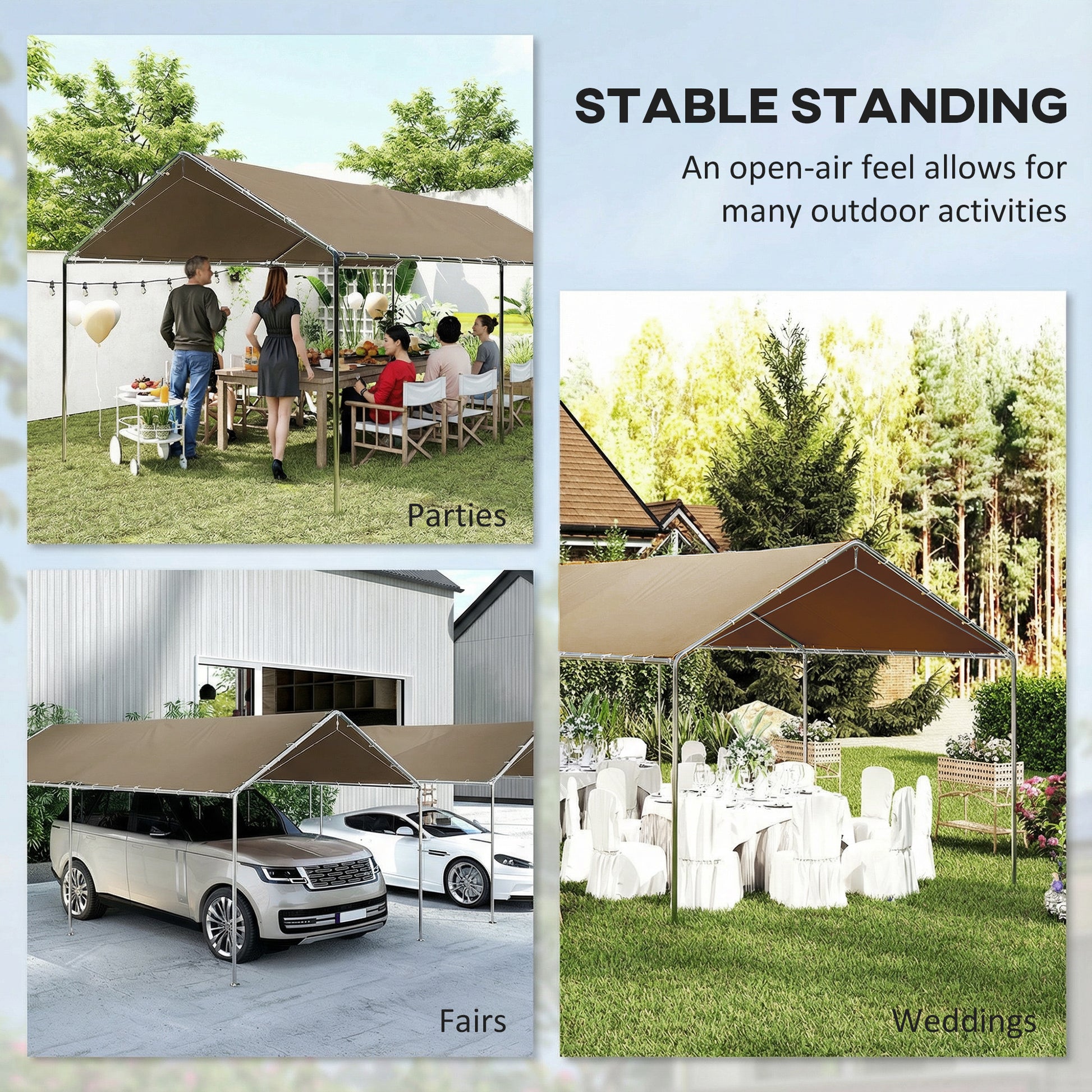 10' x 20' Carport Heavy Duty Galvanized Car Canopy with Included Anchor Kit, 3 Reinforced Steel Cables, Khaki