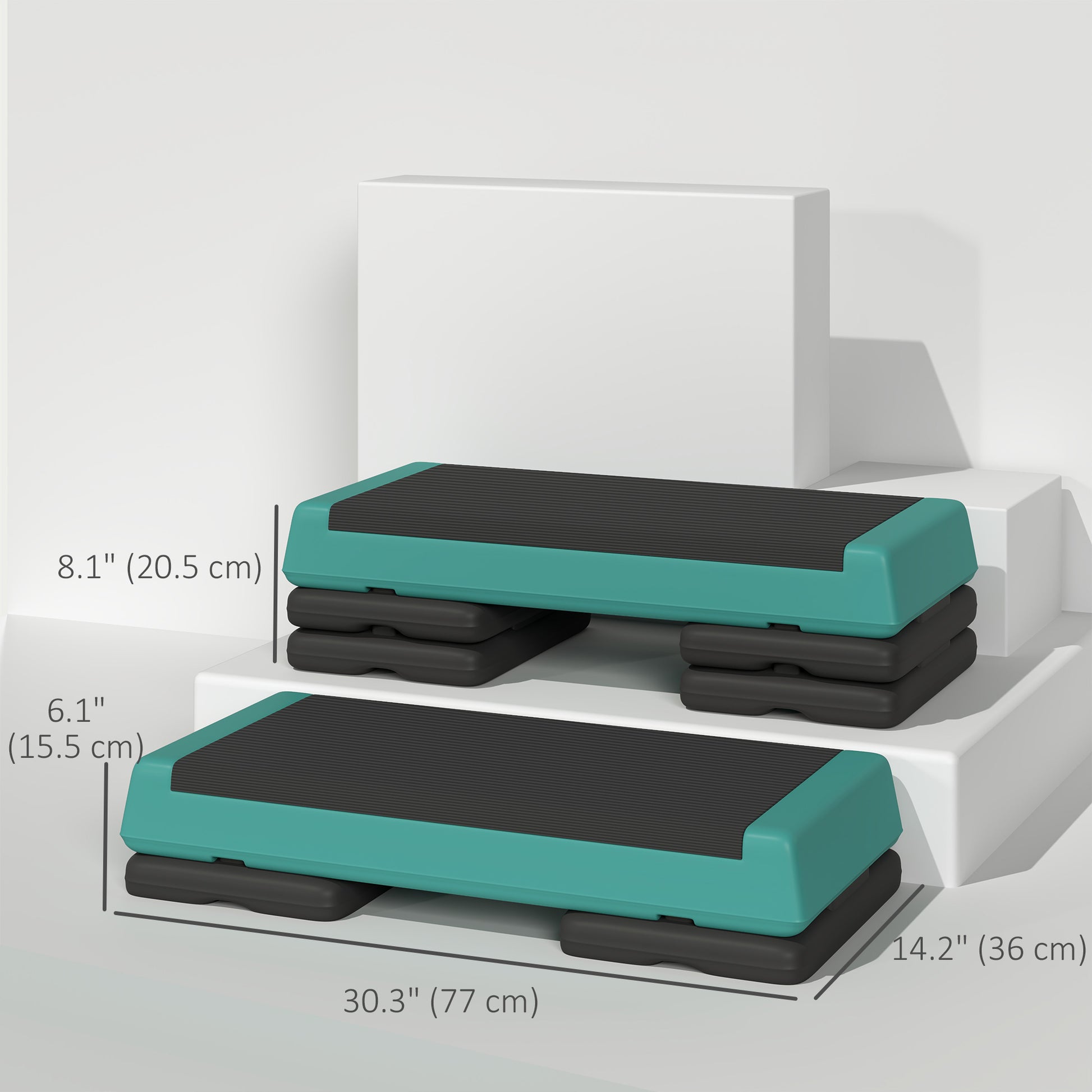 Soozier Adjustable Exercise Step Platform, 3-Level with Risers 4", 6", 8" Aerobic Stepper, 550lbs Weight Capacity, Green