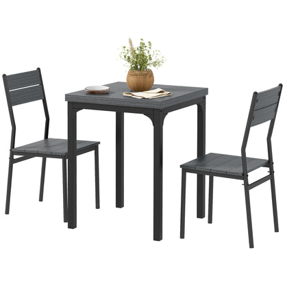 Dining Table Set for 2, 3 Piece Kitchen Table and Chairs with Metal Legs for Small Spaces, Grey Wood Effect