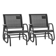 Patio Glider Set of 2 Outdoor Glider Chair with Breathable Mesh Seat & Backrest, Armrests and Metal Frame, Black