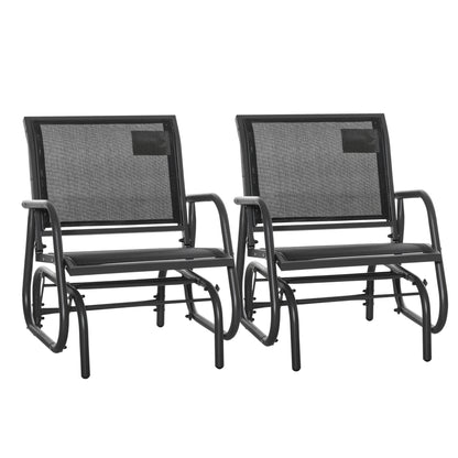 Patio Glider Set of 2 Outdoor Glider Chair with Breathable Mesh Seat & Backrest, Armrests and Metal Frame, Black