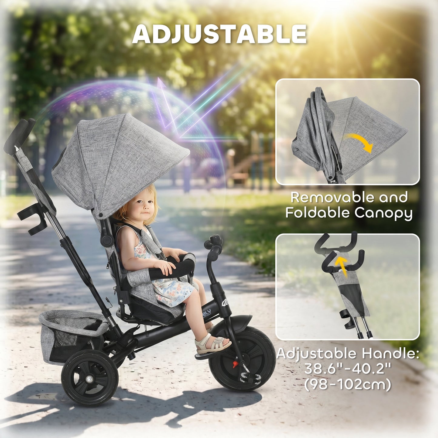 Qaba 6 in 1 Tricycle for Toddler 1-5 Years with Parent-Push Handle, Grey