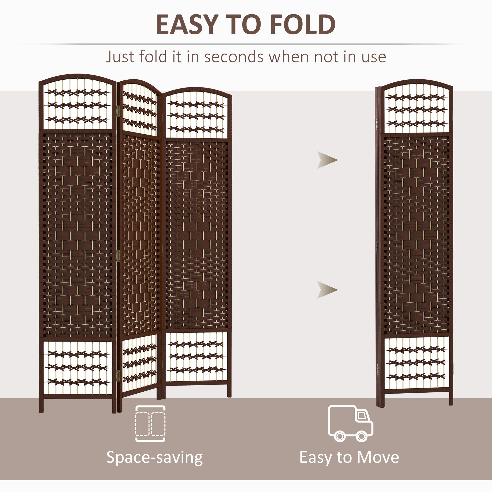 3 Panel Folding Room Divider, Portable Privacy Screen, Wave Fiber Room Partition for Home Office, Brown