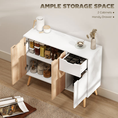 35" Sideboard Storage Cabinet with Drawer, White and Nature Wood