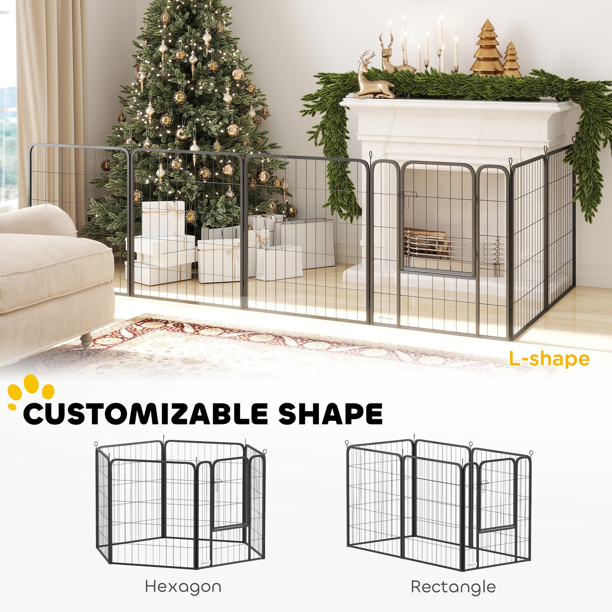 6 Panels Heavy Duty Dog Playpen Outdoor Indoor with Door & Strap, 31.5" Height Portable & Foldable Pet Playpen