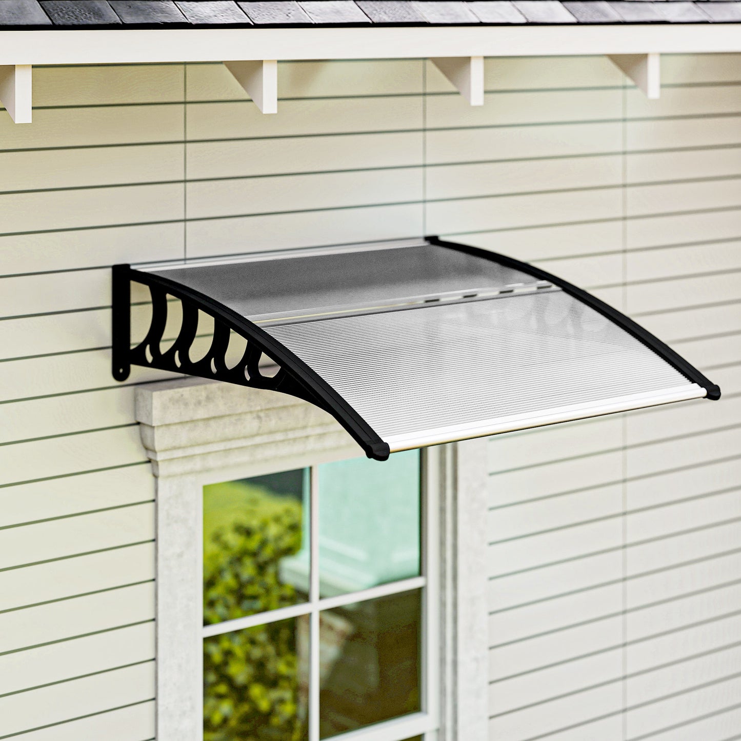 Awning Door Canopy, 40.6" x 38" Polycarbonate Front Door Outdoor Patio Cover with Hollow Sheet for UV Protection, Clear