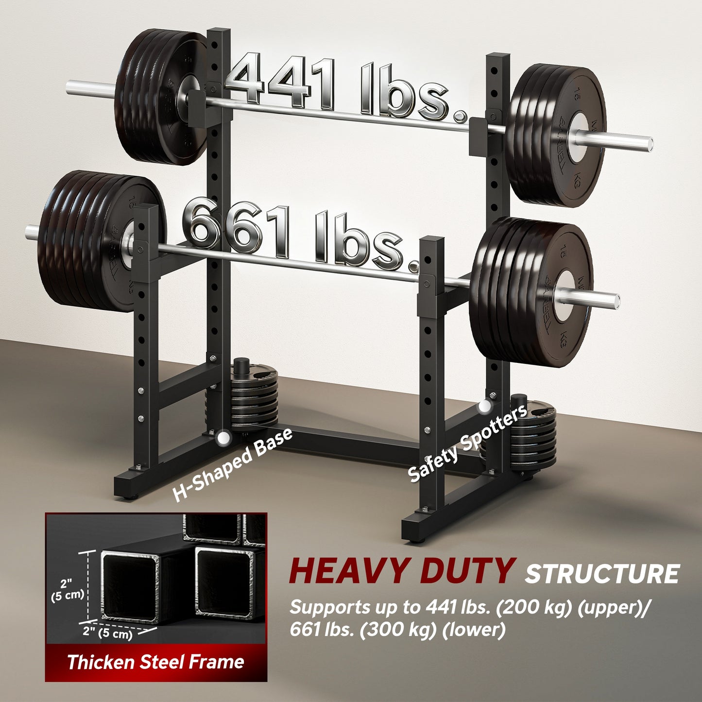 Soozier Adjustable Squat Rack, 660 lbs Multi-Function Barbell Rack for Weight Lifting and Home Gym Strength Training, Black