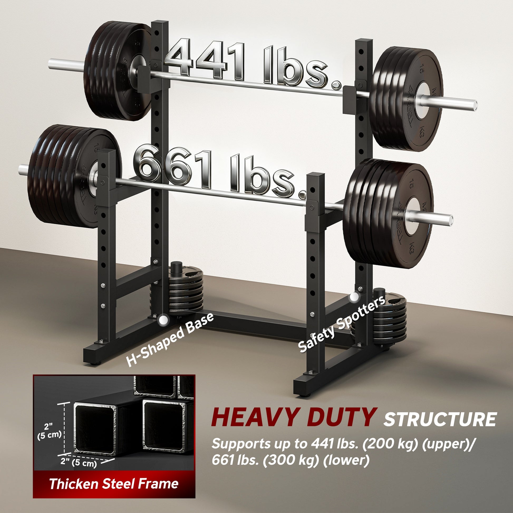 Soozier Adjustable Squat Rack, 660 lbs Multi-Function Barbell Rack for Weight Lifting and Home Gym Strength Training, Black