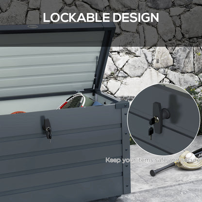78 Gallon Garden Storage Box, Waterproof Outdoor Storage Container with Wheels and Handles, Dark Grey