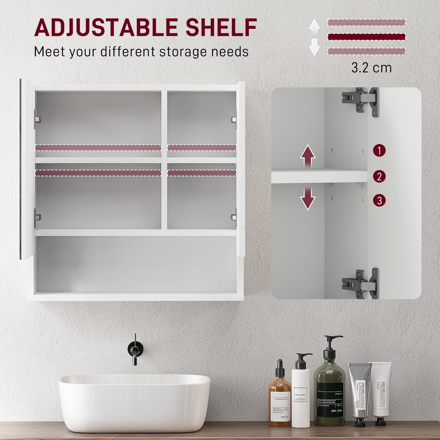 Medicine Cabinet, Wall Mounted Bathroom Mirror Cabinet with Mirrored Door, Adjustable Shelf and Soft Close Mechanism