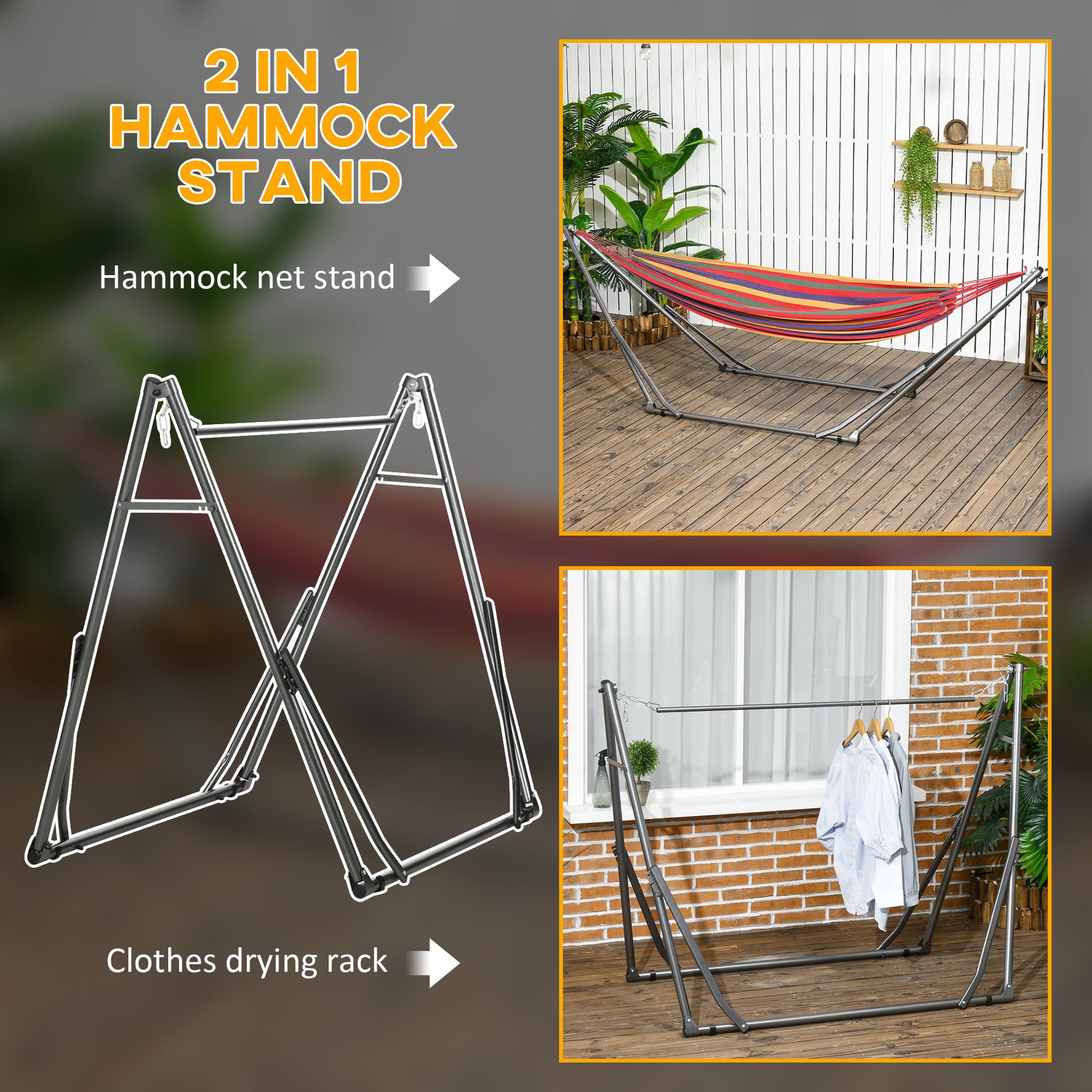 Portable Hammock Stand, 2-in-1 Hammock Net Stand and Hanging Space, Patio, Garden, Yard, Black
