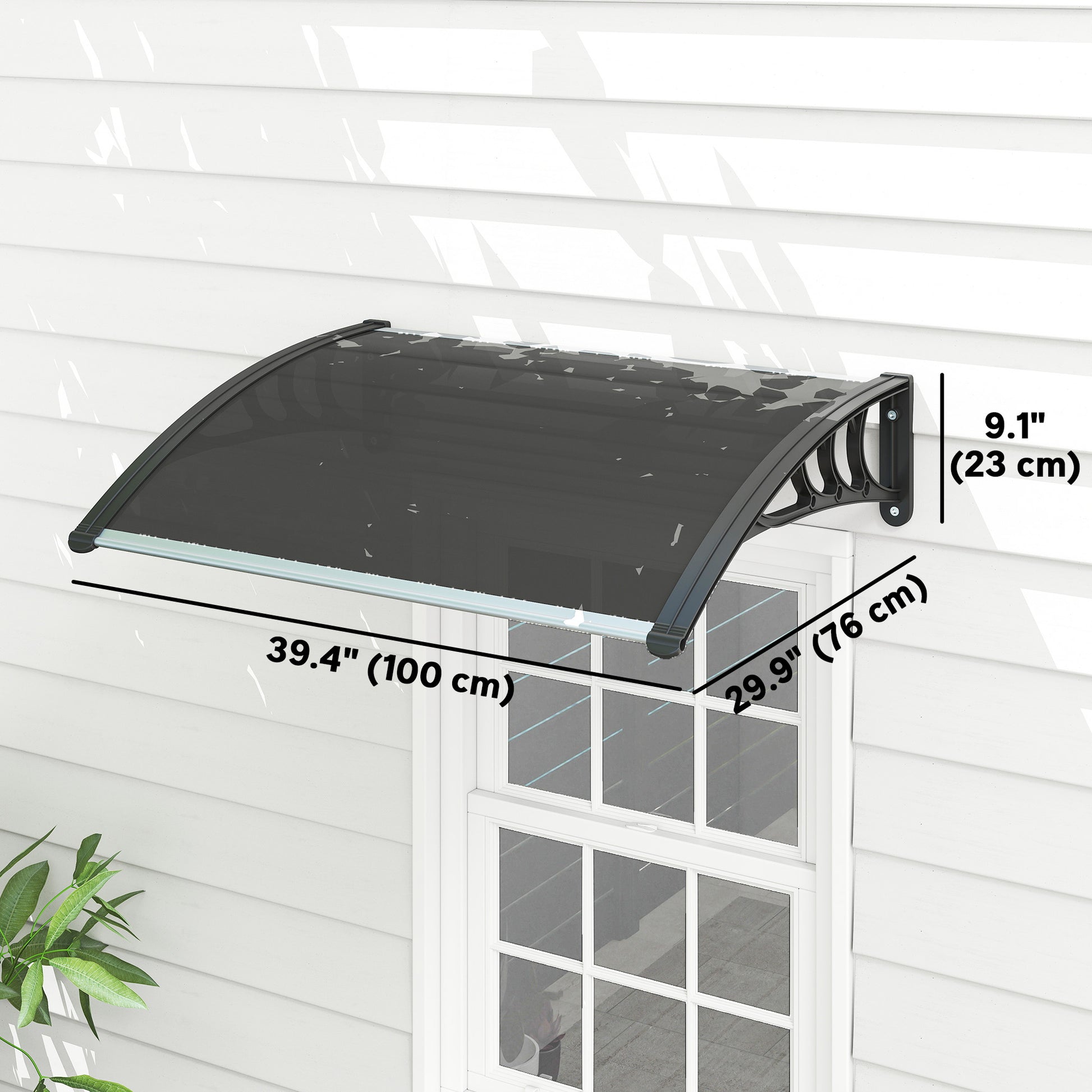 Window Awning Door Canopy, 29.9" x 39.4" Polycarbonate Cover, Front Door Patio Canopy with Solid Panel, Transparent